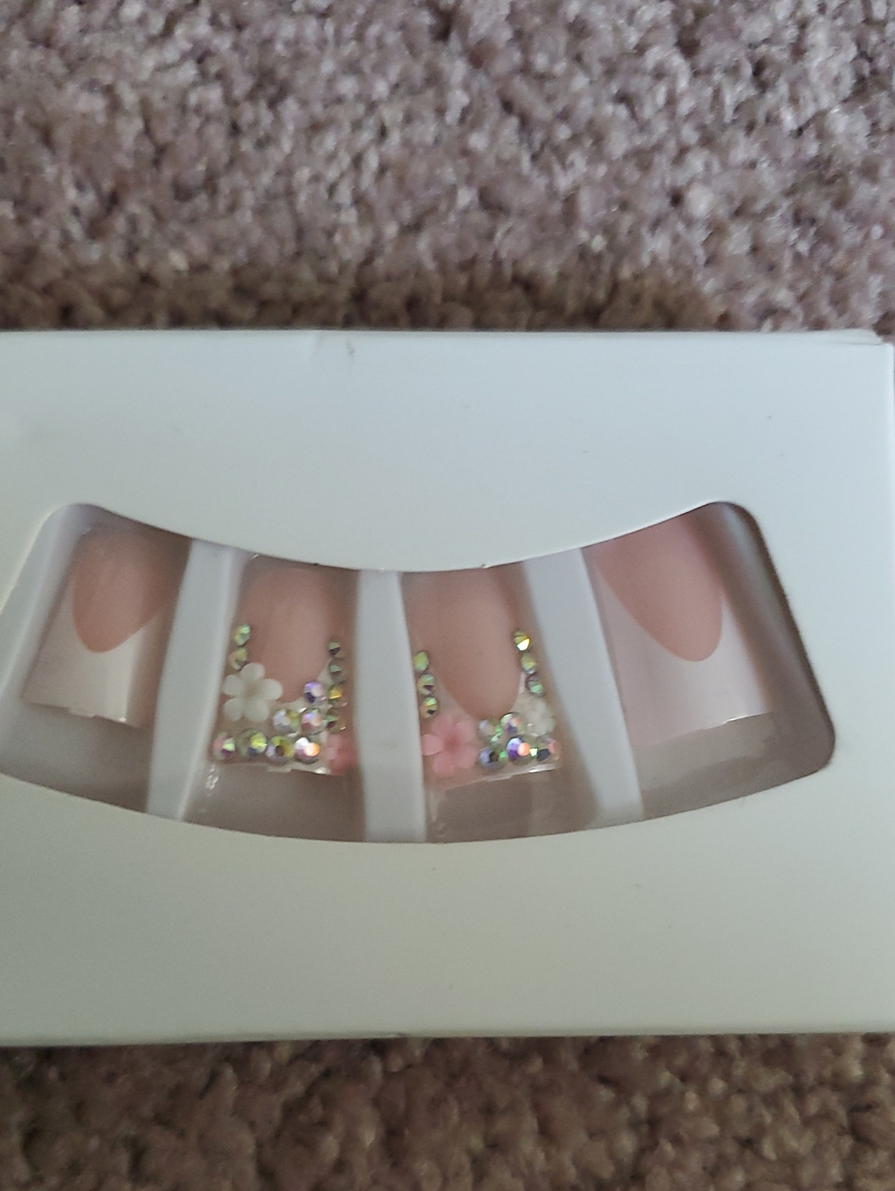 Floral Pink Rhinestone Press-On DUCK Nail Set